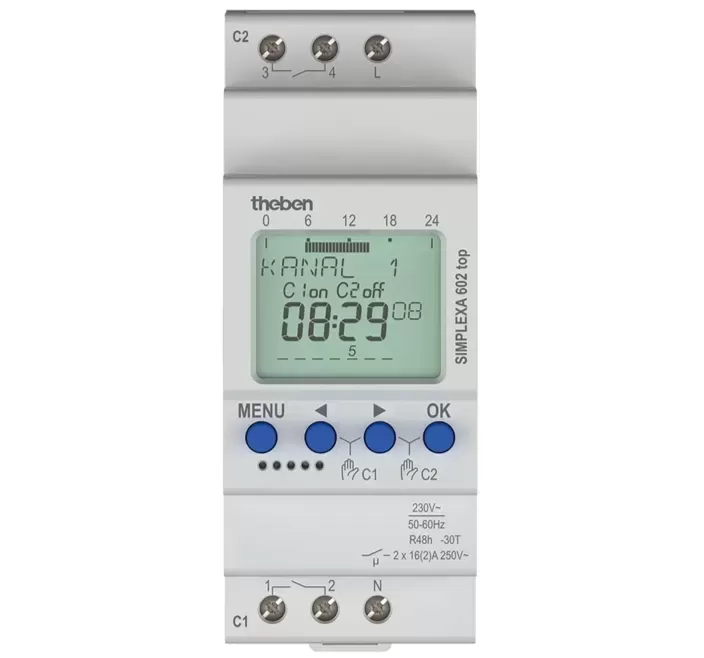 Công tắc hẹn thời gian kỹ thuật số lịch tuần 2 kênh THEBEN SIMPLEXA 602 top LI