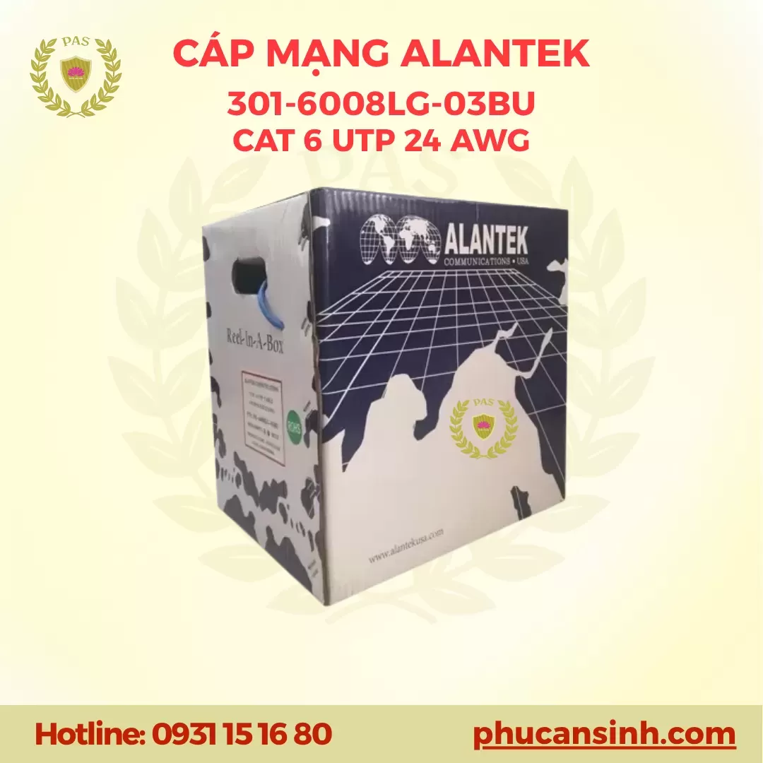 Cáp mạng ALANTEK CAT6 UTP 23AWG 4 PAIR 301-6008LG-03BU
