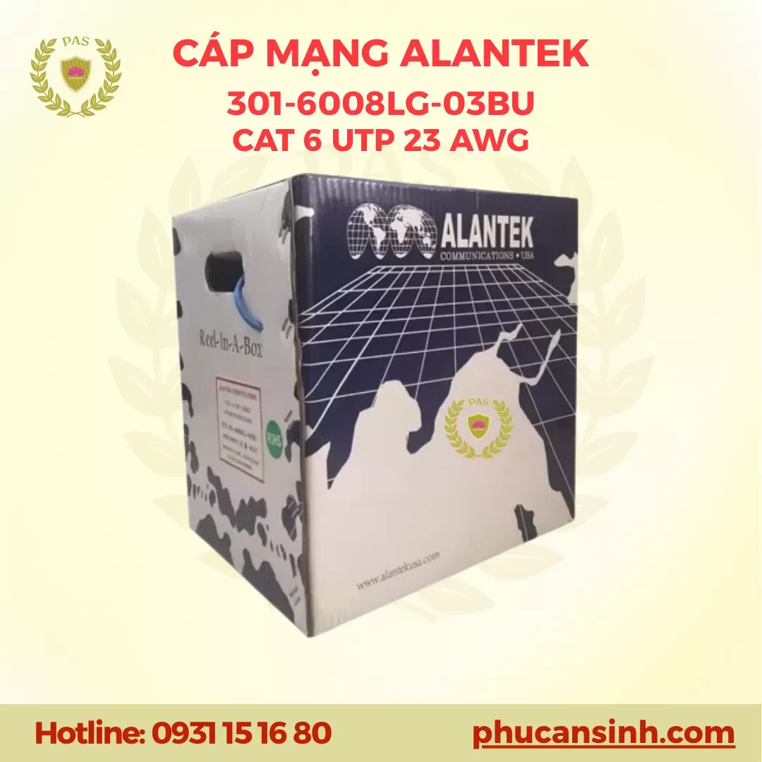 Cáp mạng ALANTEK CAT6 UTP 23AWG 4 PAIR 301-6008LG-03BU