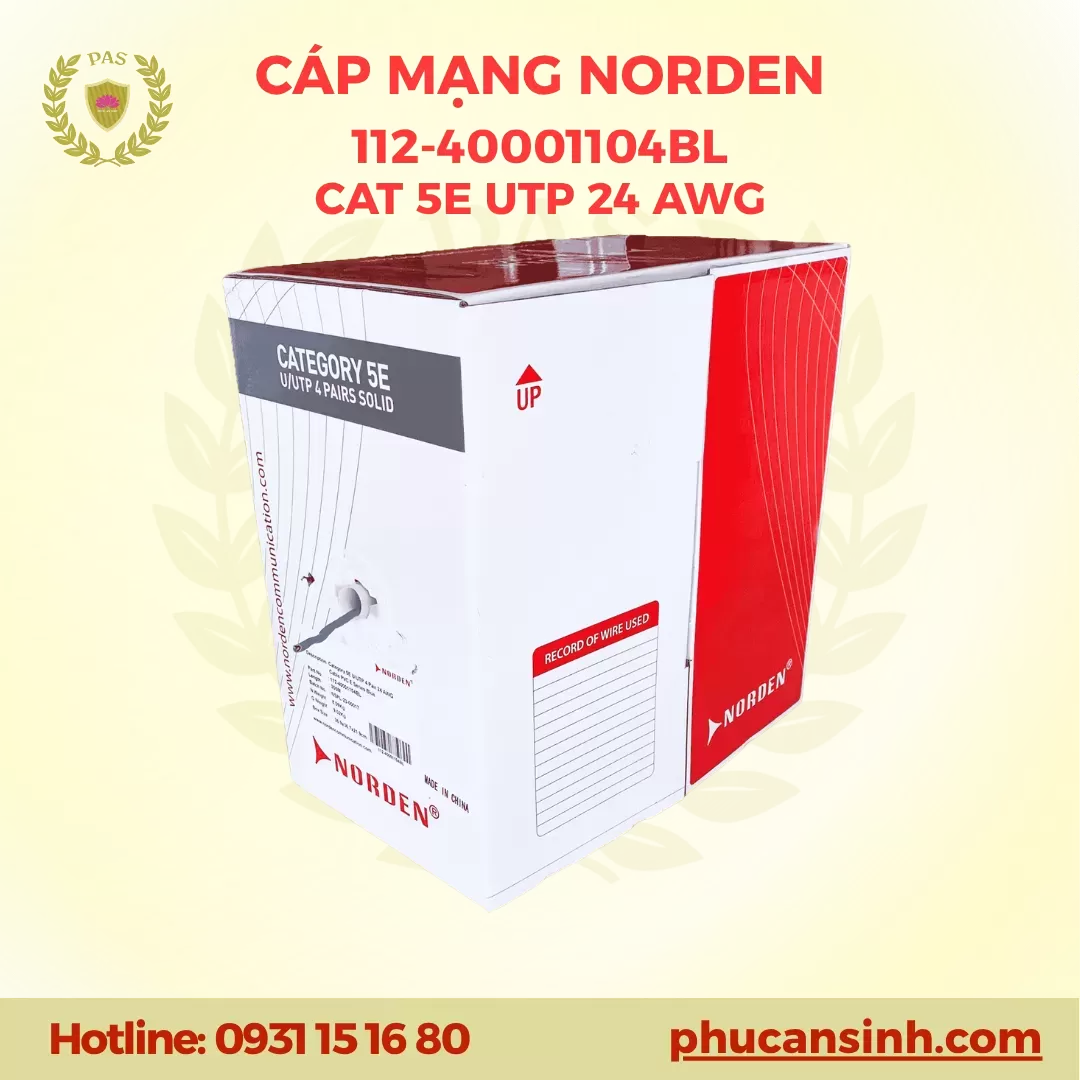 Cáp mạng Norden CAT5e UTP 24AWG 4 PAIR 112-40001104BL