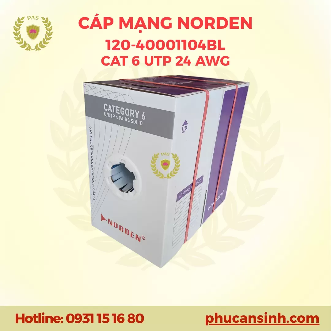 Cáp mạng Norden CAT6 UTP 24AWG 4 PAIR 120-40001104BL | E Series | Xanh Dương 