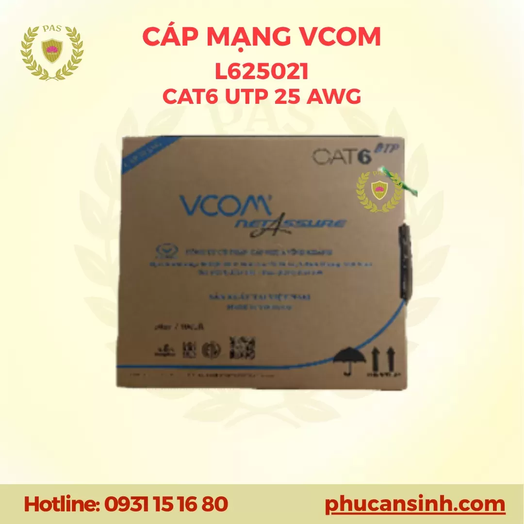 Cáp LAN CAT6 UTP 25AWG VCOM L625021