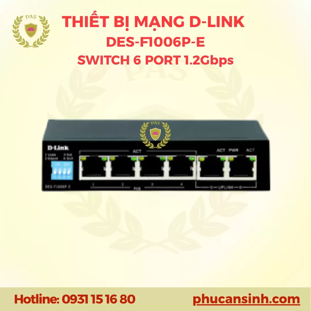Switch 6 cổng PoE+ không quản lý D-Link DES-F1006P-E
