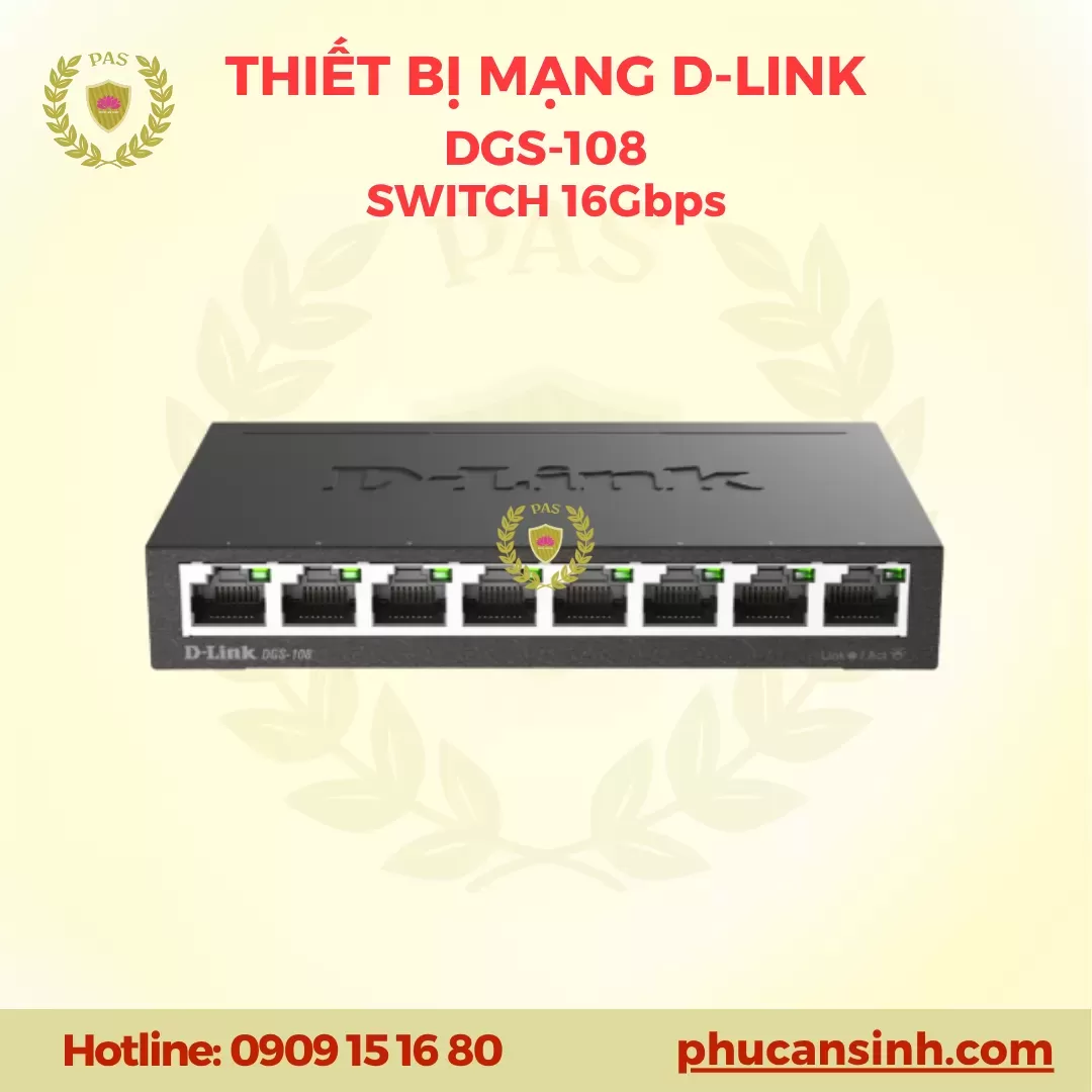 Switch 8-port Gigabit 10/10/1000Mbps không quản lý D-Link DGS-108