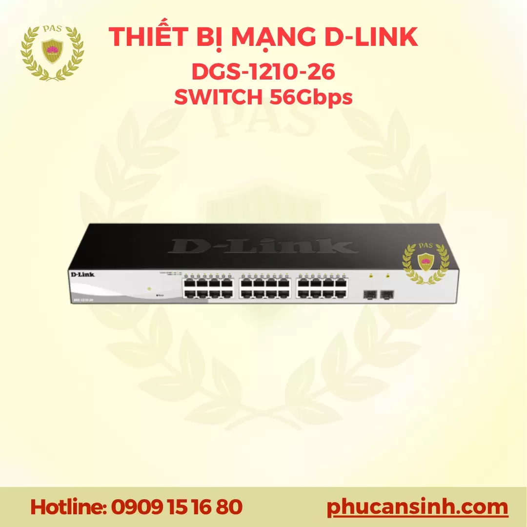 Switch 26-port Gigabit quản lý thông minh 2-port Gigabit Uplinks D-Link DGS-1210-26