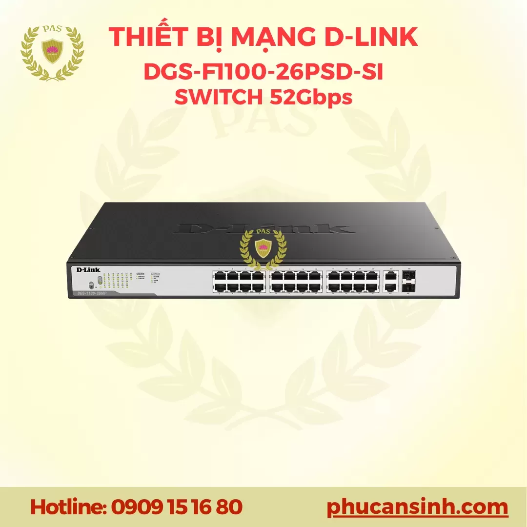 Switch 26 cổng PoE Gigabit quản lý thông minh 2 cổng Uplink Gigabit D-Link DGS-F1100-26PSD-SI