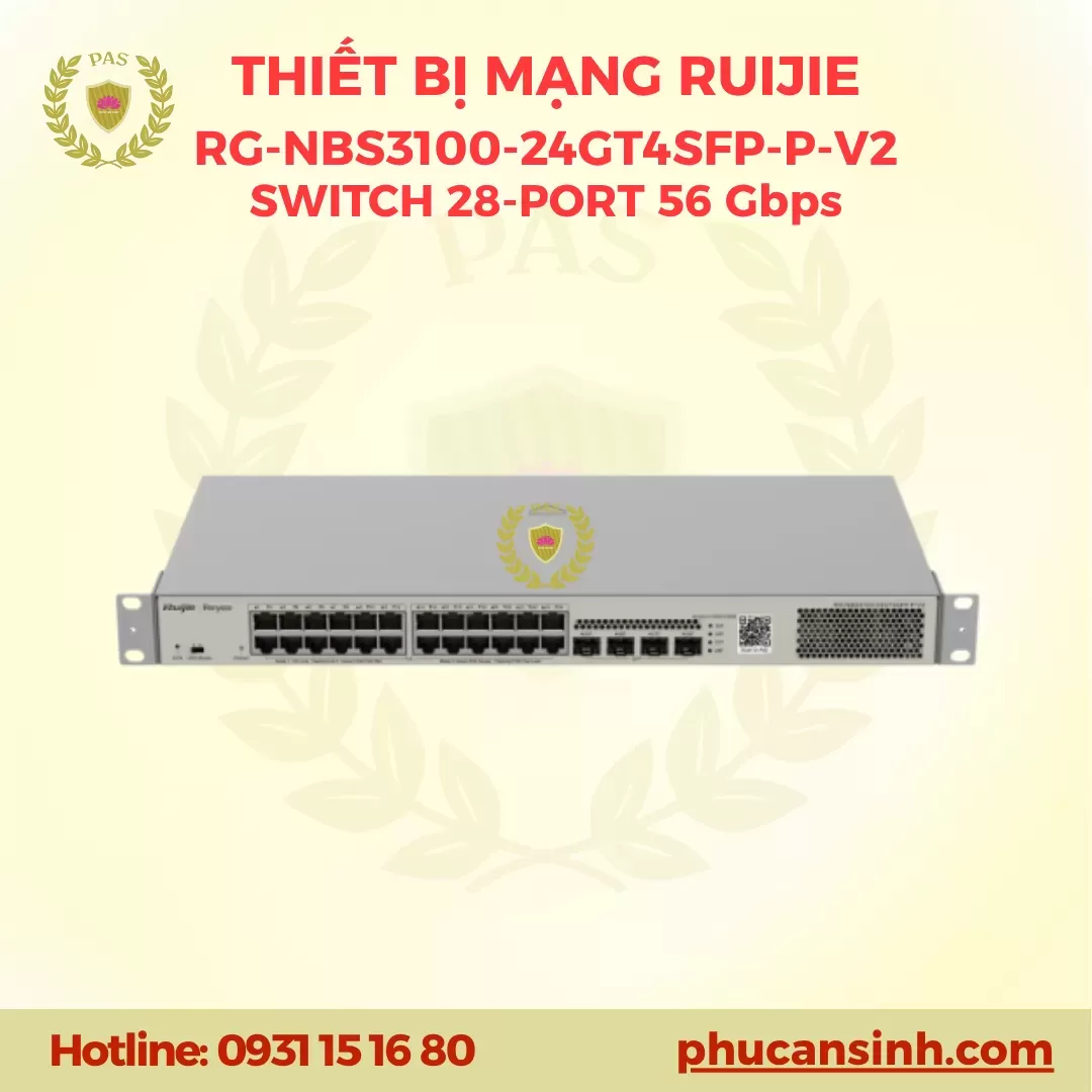 Switch 28-port 56Gbps quản lý thông minh Ruijie Reyee RG-NBS3100-24GT4SFP-P-V2