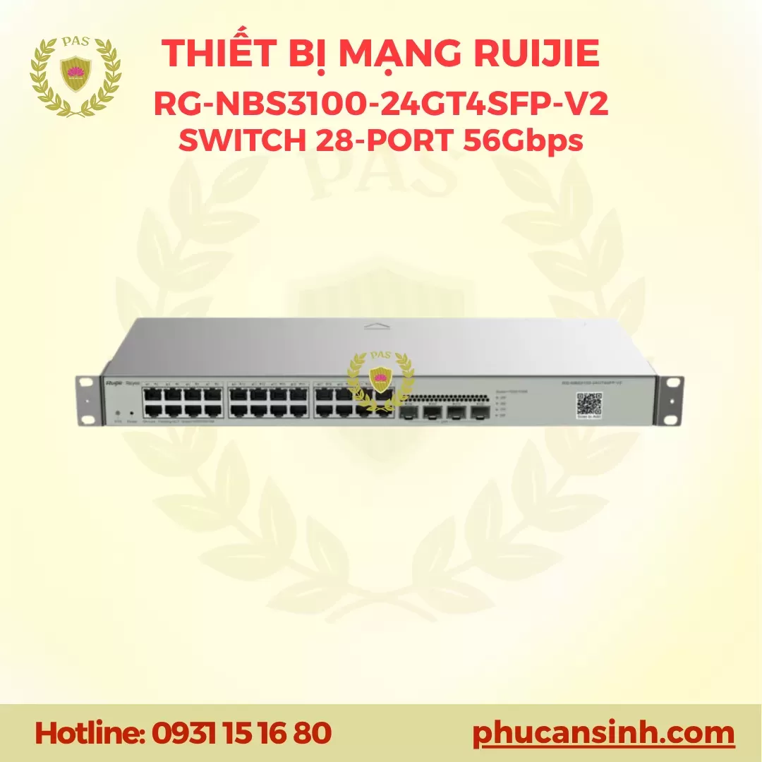 Switch L2 28-port quản lý thông minh Ruijie Reyee RG-NBS3100-24GT4SFP-V2