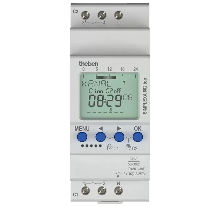 Công tắc hẹn thời gian kỹ thuật số lịch tuần 2 kênh THEBEN SIMPLEXA 602 top LI