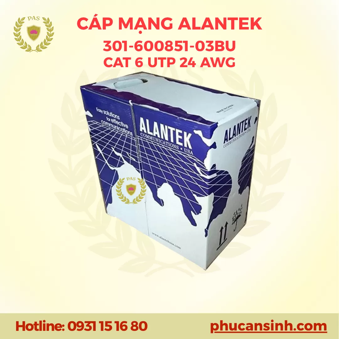 Cáp mạng ALANTEK CAT6 UTP 24AWG 4 PAIR 301-600851-03BU