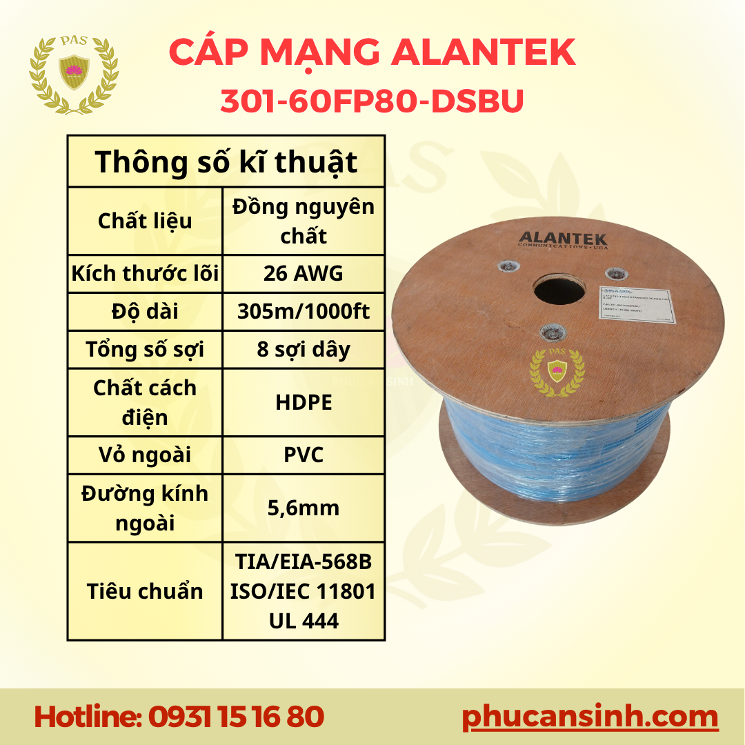 Cáp mạng Alantek CAT6 FTP 26AWG 4 PAIR 301-60FP80-DSBU