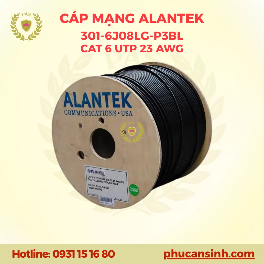 Cáp Cat6 23AWG UTP Outdoor Gel-Filled Cable 4-pairs ALANTEK 301-6J08LG-P3BL