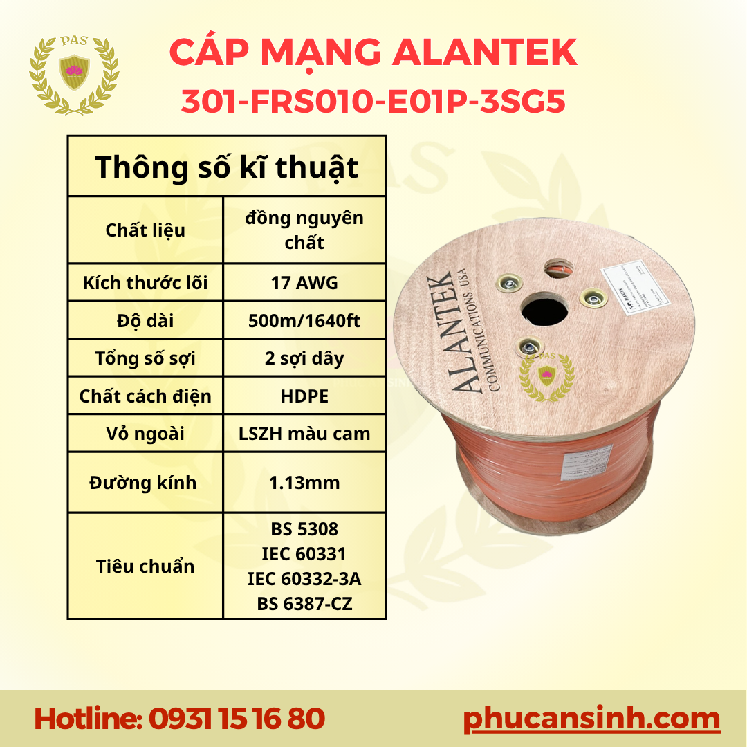 Cáp điều khiển chống nhiễu chống cháy Alantek 301-FRS010-E01P-3SG5