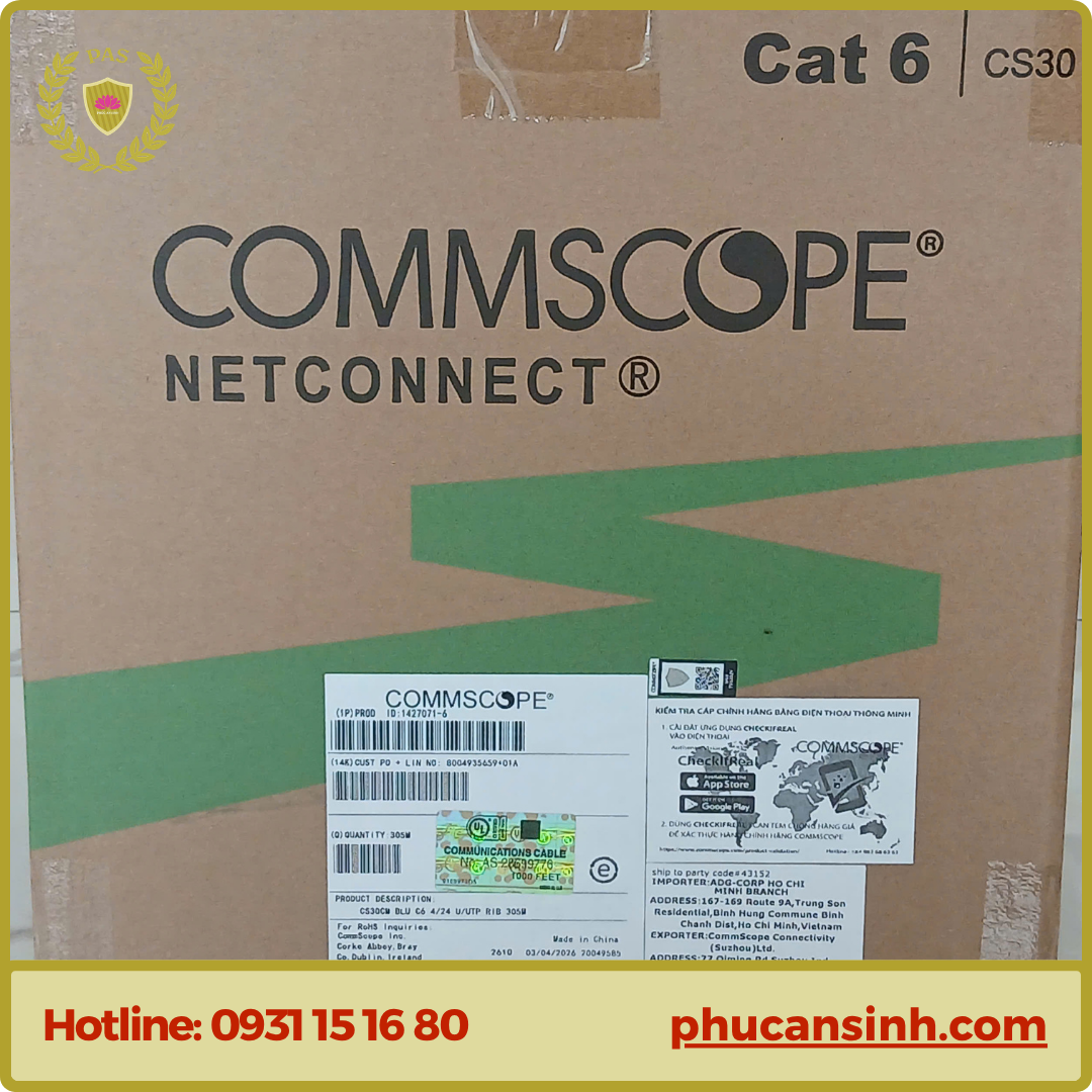 Cáp mạng COMMSCOPE CAT6 UTP 24AWG 1427071-6 305M Chính Hãng