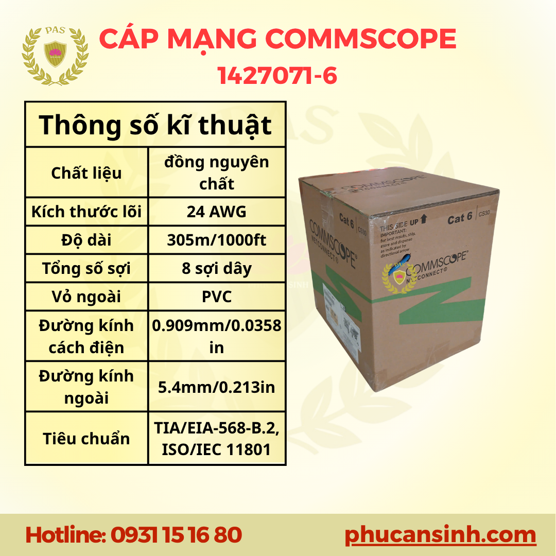 Cáp mạng COMMSCOPE CAT6 UTP 24AWG 1427071-6 305M Chính Hãng