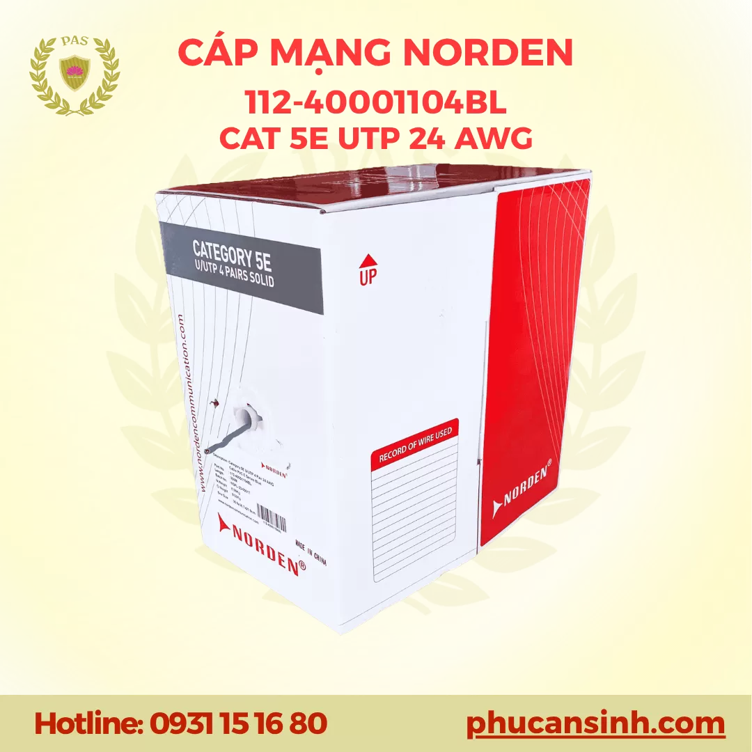 Cáp mạng Norden CAT5e UTP 24AWG 4 PAIR 112-40001104BL
