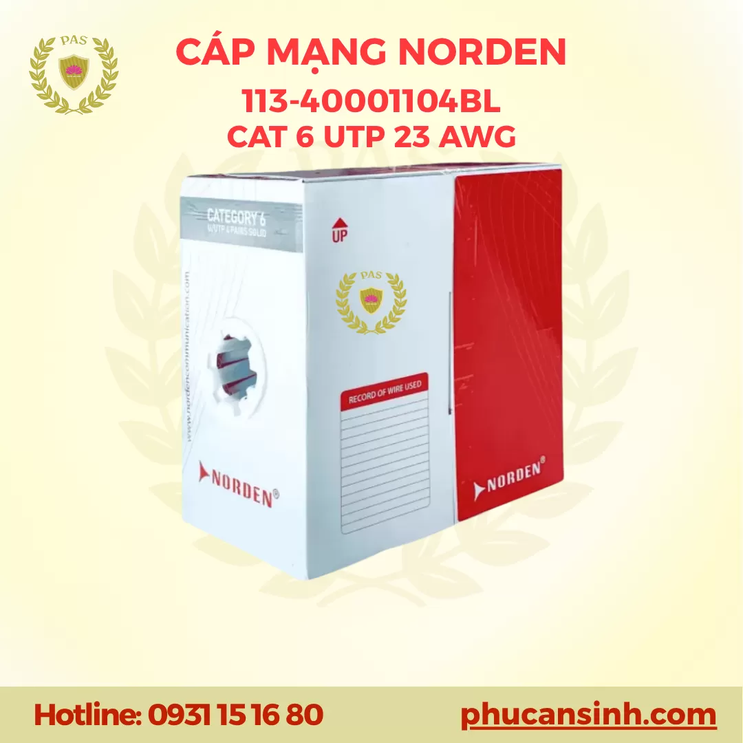 Cáp mạng Norden CAT6 U/UTP 23AWG 4 PAIR 113-40001104BL