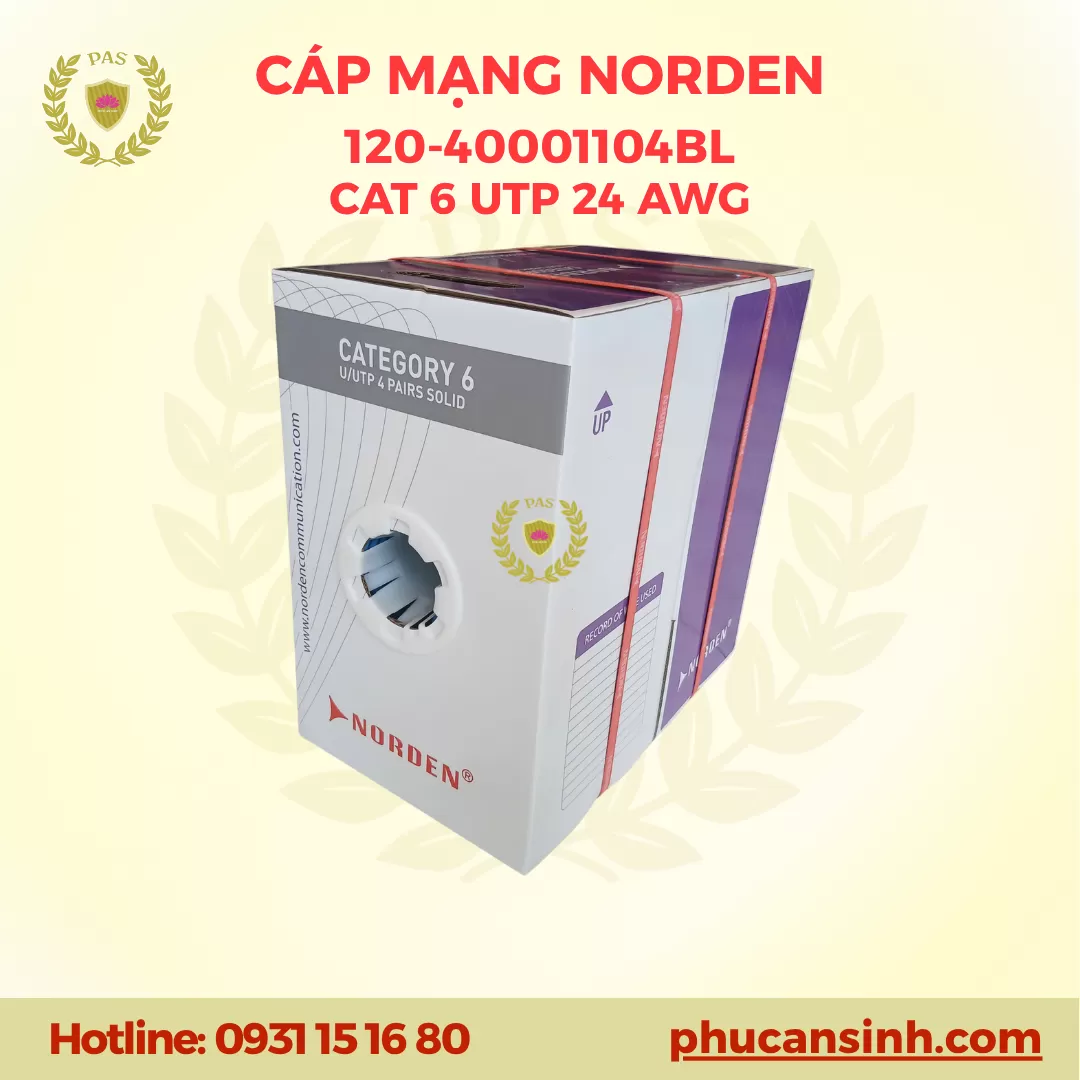 Cáp mạng Norden CAT6 UTP 24AWG 4 PAIR 120-40001104BL | E Series | Xanh Dương 