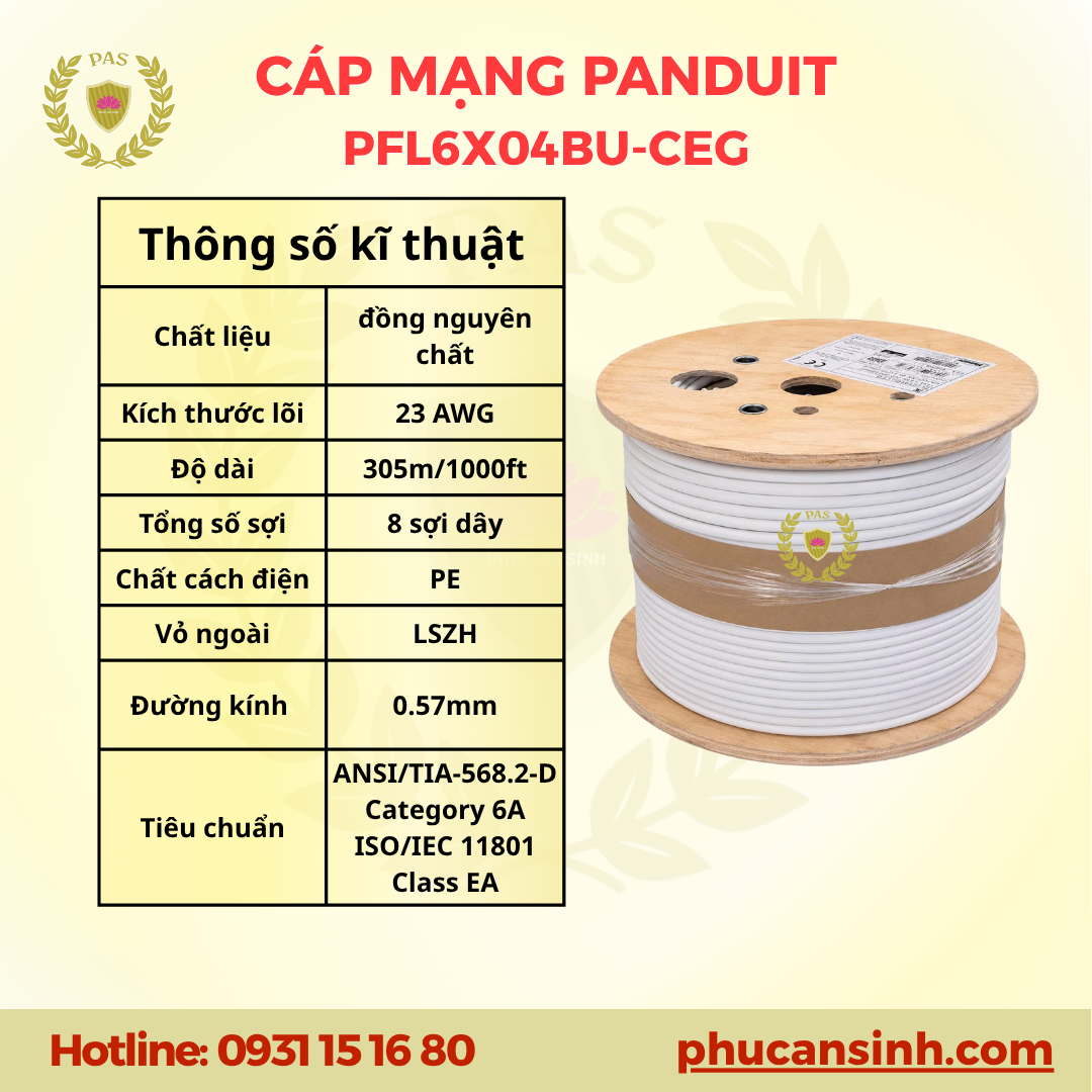 Cáp mạng máy vi tính CAT6A F/UTP 23 AWG 4 đôi dây Panduit PFL6X04BU-CEG