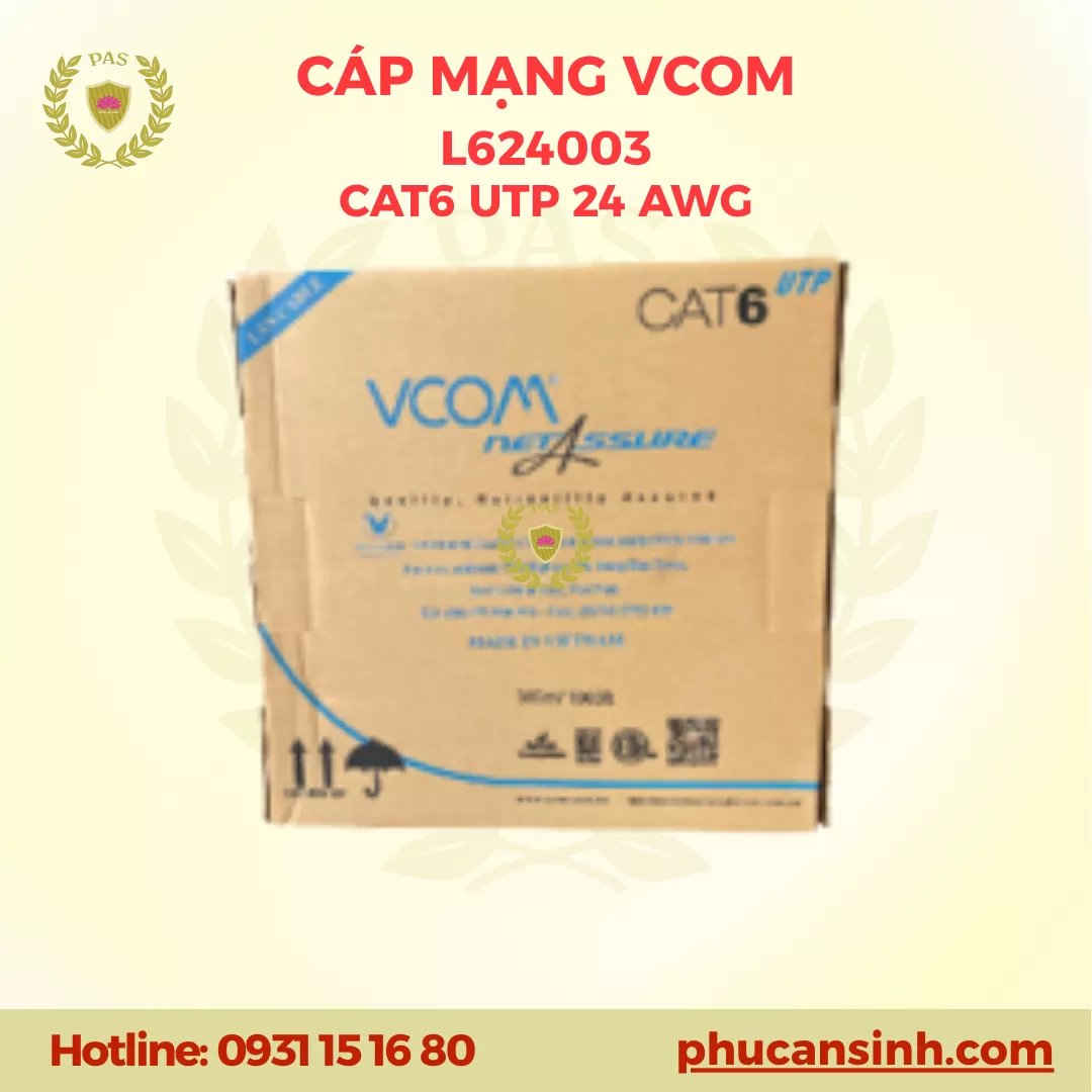 Cáp LAN CAT6 UTP 24AWG VCOM L624003