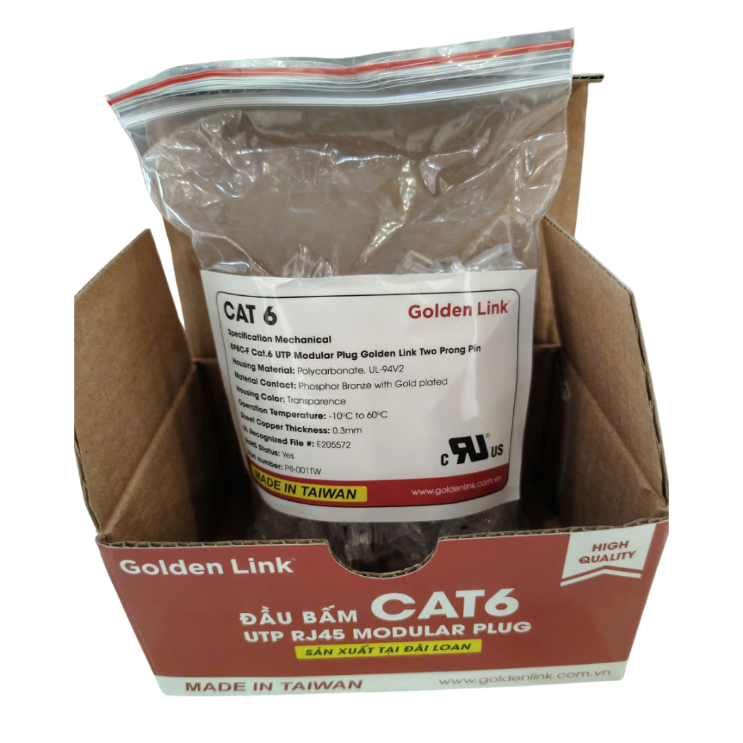Đầu bấm mạng RJ45 CAT6 UTP Golden Link P8-001TW