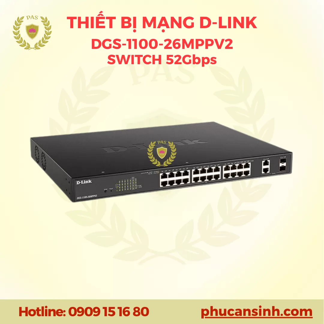 Swich 26 cổng Gigabit PoE++ quản lý thông minh 2 cổng Uplink Gigabit