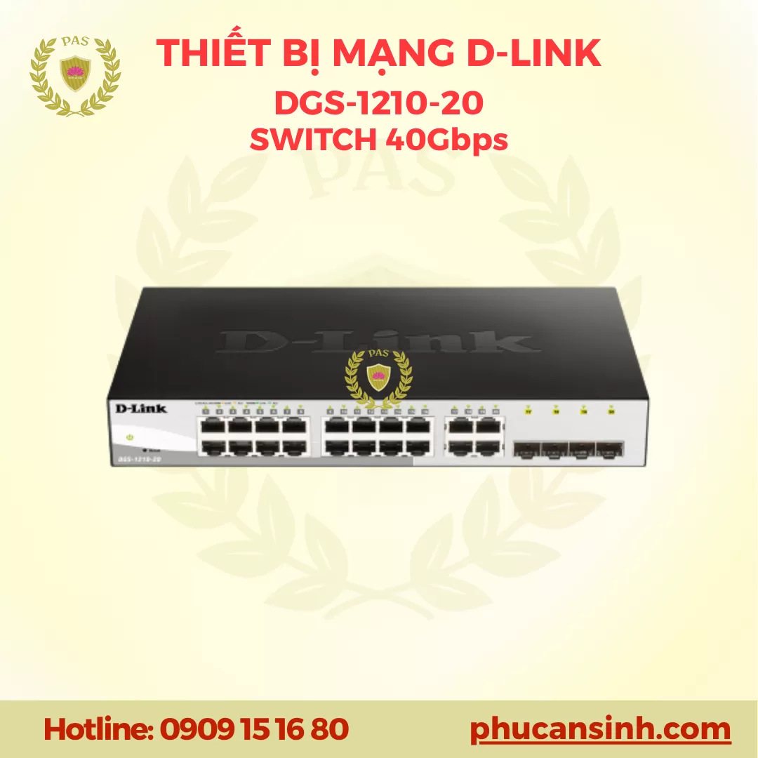 Switch 20-port Gigabit quản lý thông minh 4-port Gigabit Combo Uplinks D-Link DGS-1210-20