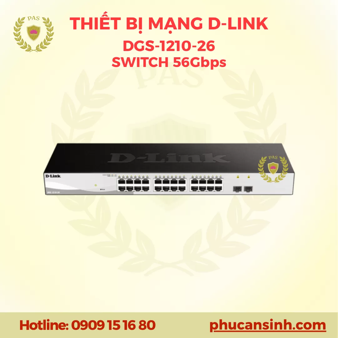 Switch 26-port Gigabit quản lý thông minh 2-port Gigabit Uplinks D-Link DGS-1210-26