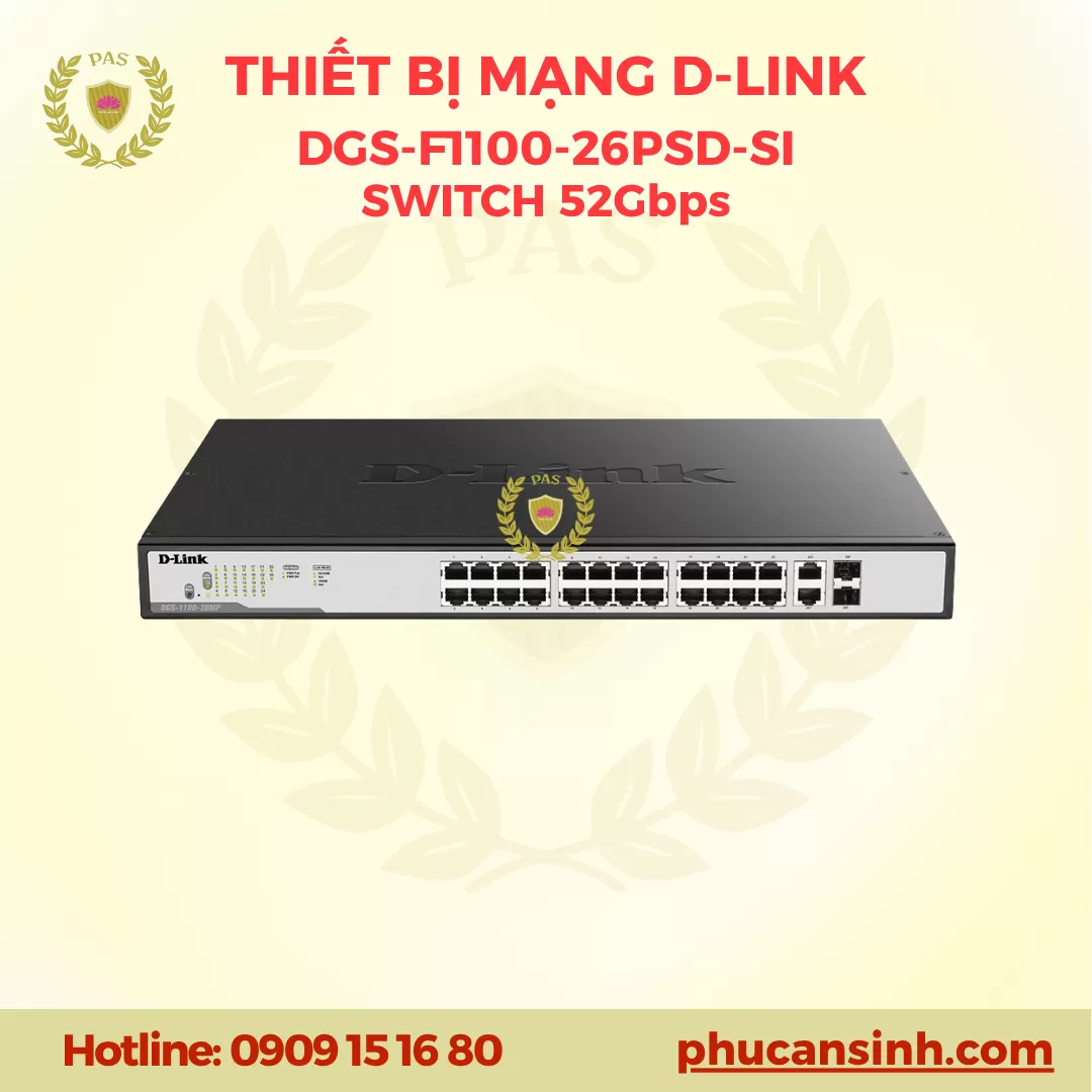 Switch 26 cổng PoE Gigabit quản lý thông minh 2 cổng Uplink Gigabit D-Link DGS-F1100-26PSD-SI