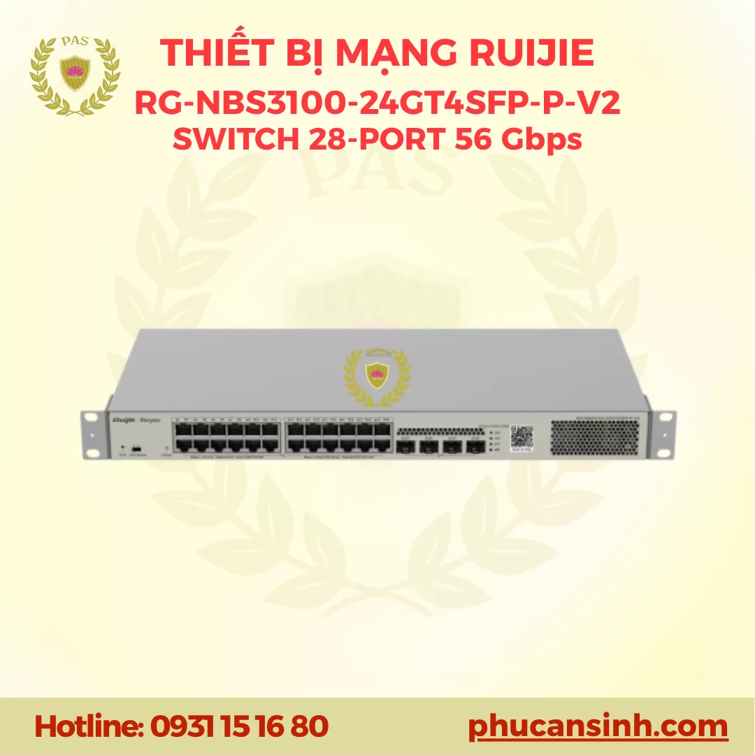 Switch 28-port 56Gbps quản lý thông minh Ruijie Reyee RG-NBS3100-24GT4SFP-P-V2