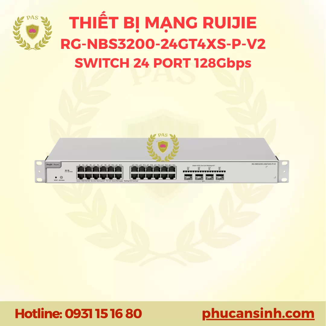 Switch L2+ 24 cổng quản lý qua Cloud Ruijie Reyee RG-NBS3200-24GT4XS-P-V2