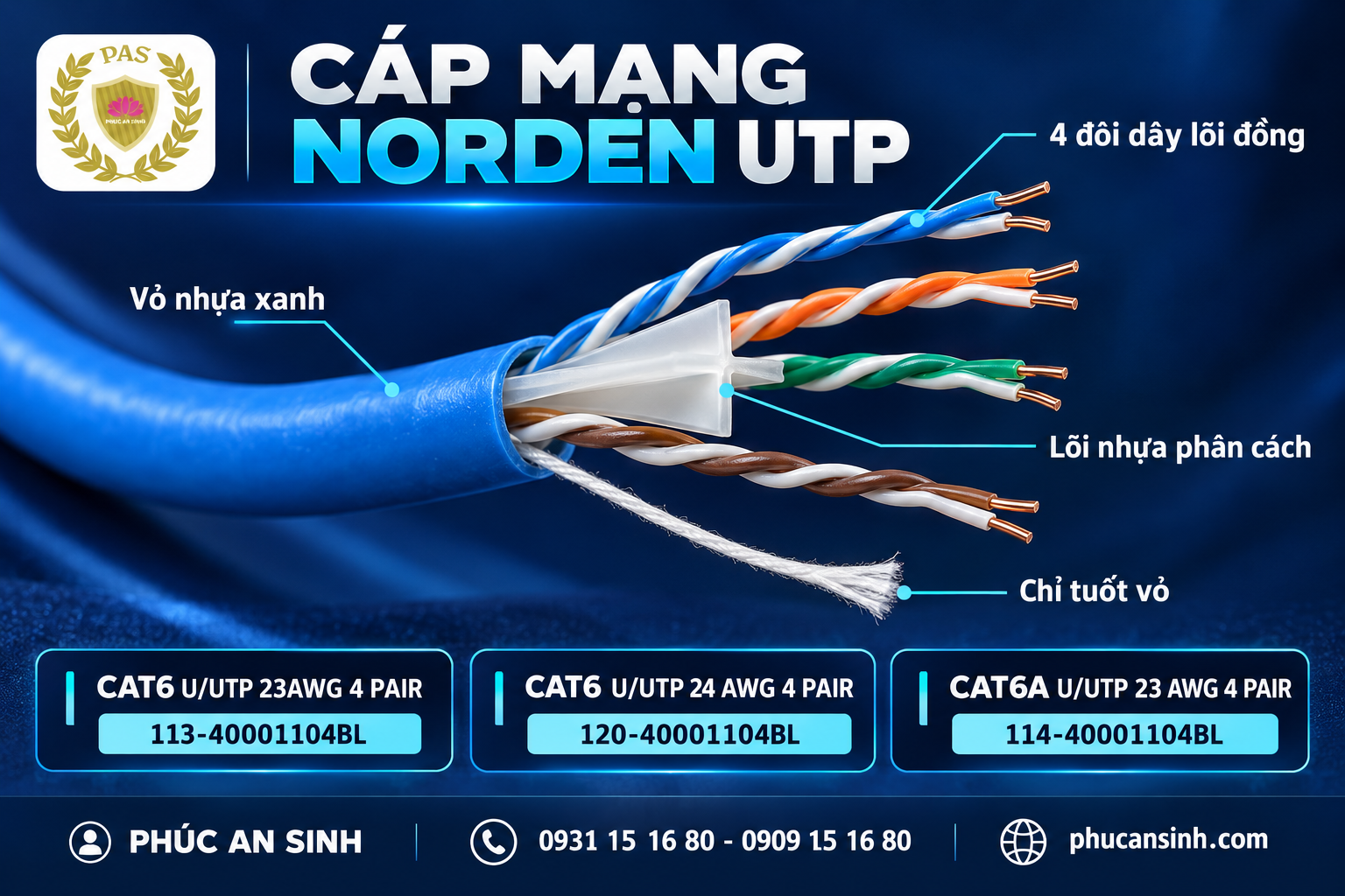 Cấu tạo sợi cáp Norden Cat6 UTP 