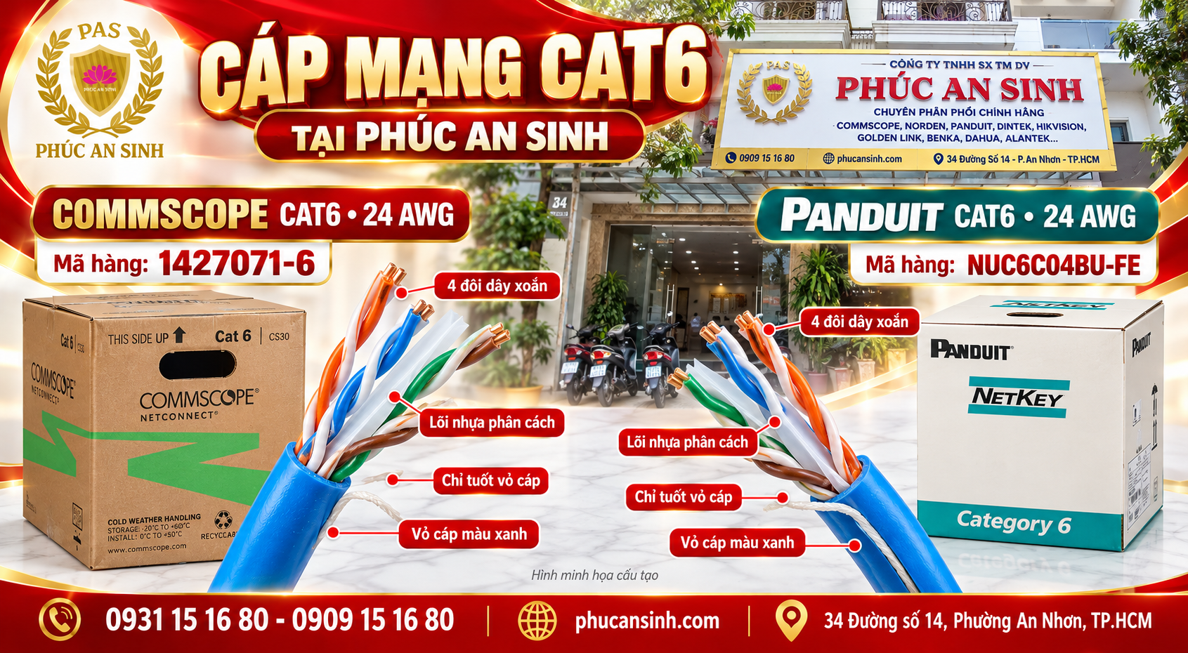 Cáp chính hãng Commscope và Panduit tại Phúc An Sinh